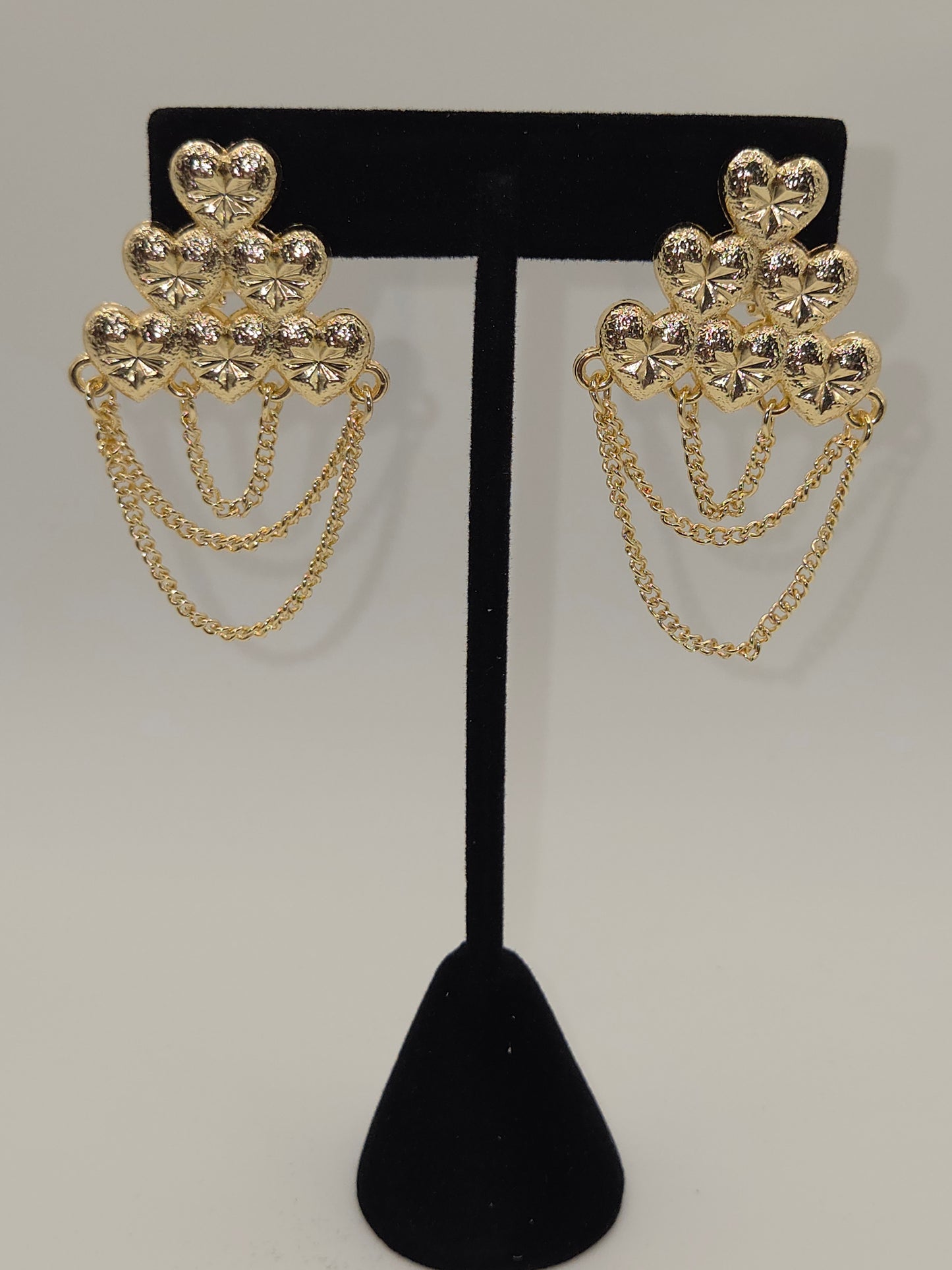 Golden Hearts Chain Cascade Earrings