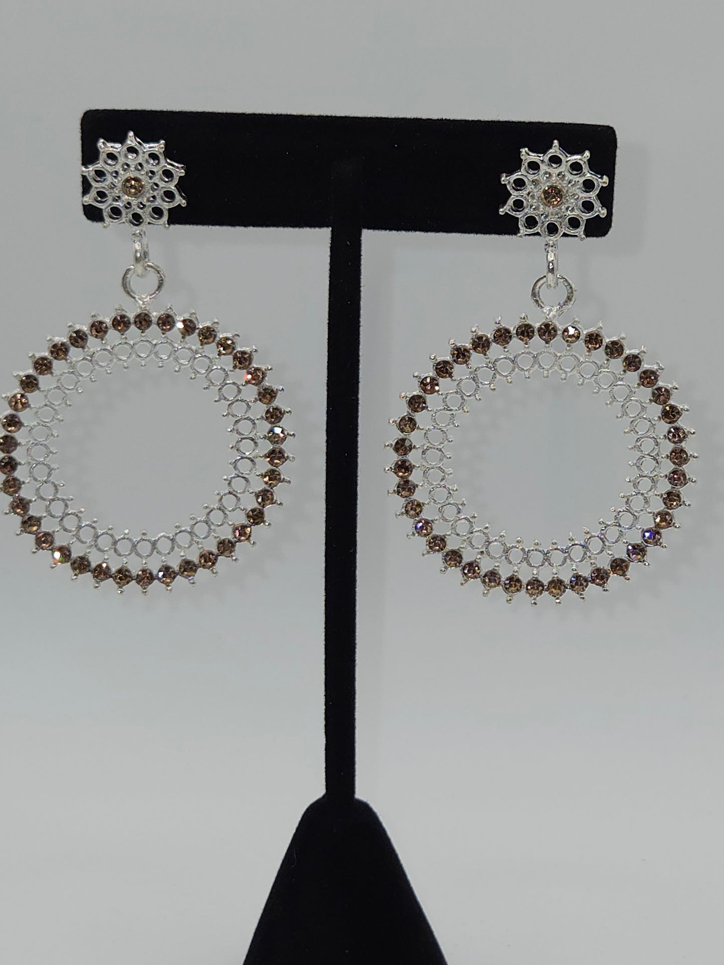 Champagne Crystal Flower Hoop Drop Earrings