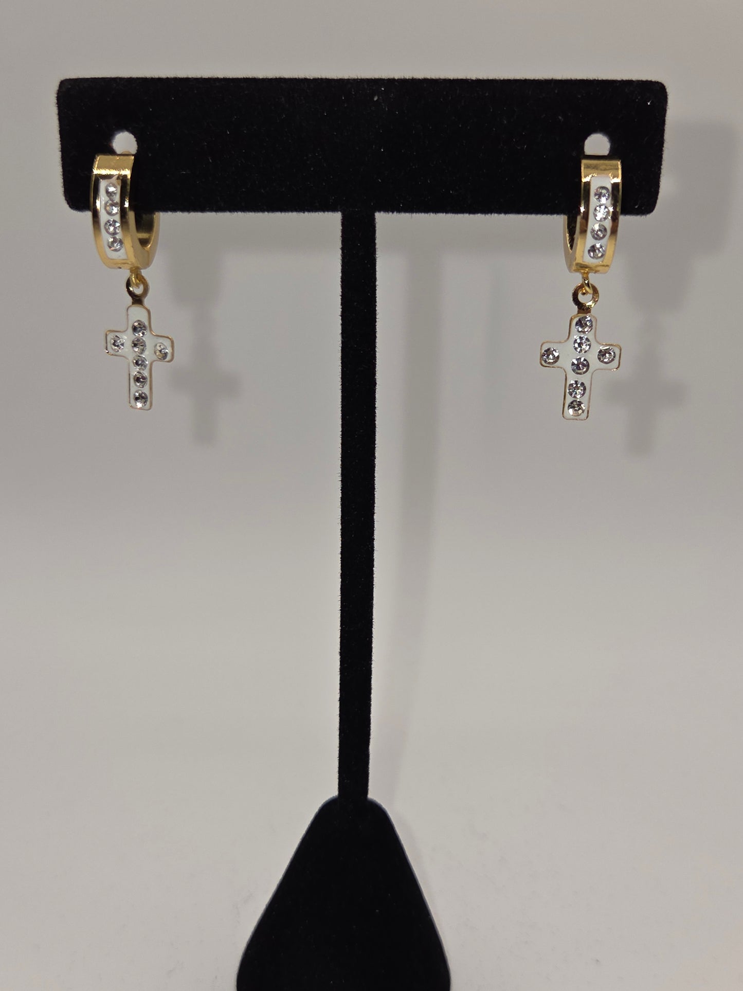 Crystal Cross Huggie Hoop Earrings