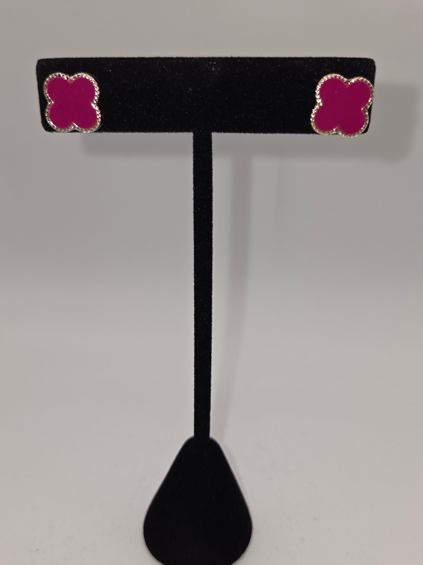 Hot Pink Clover Crystal Studs