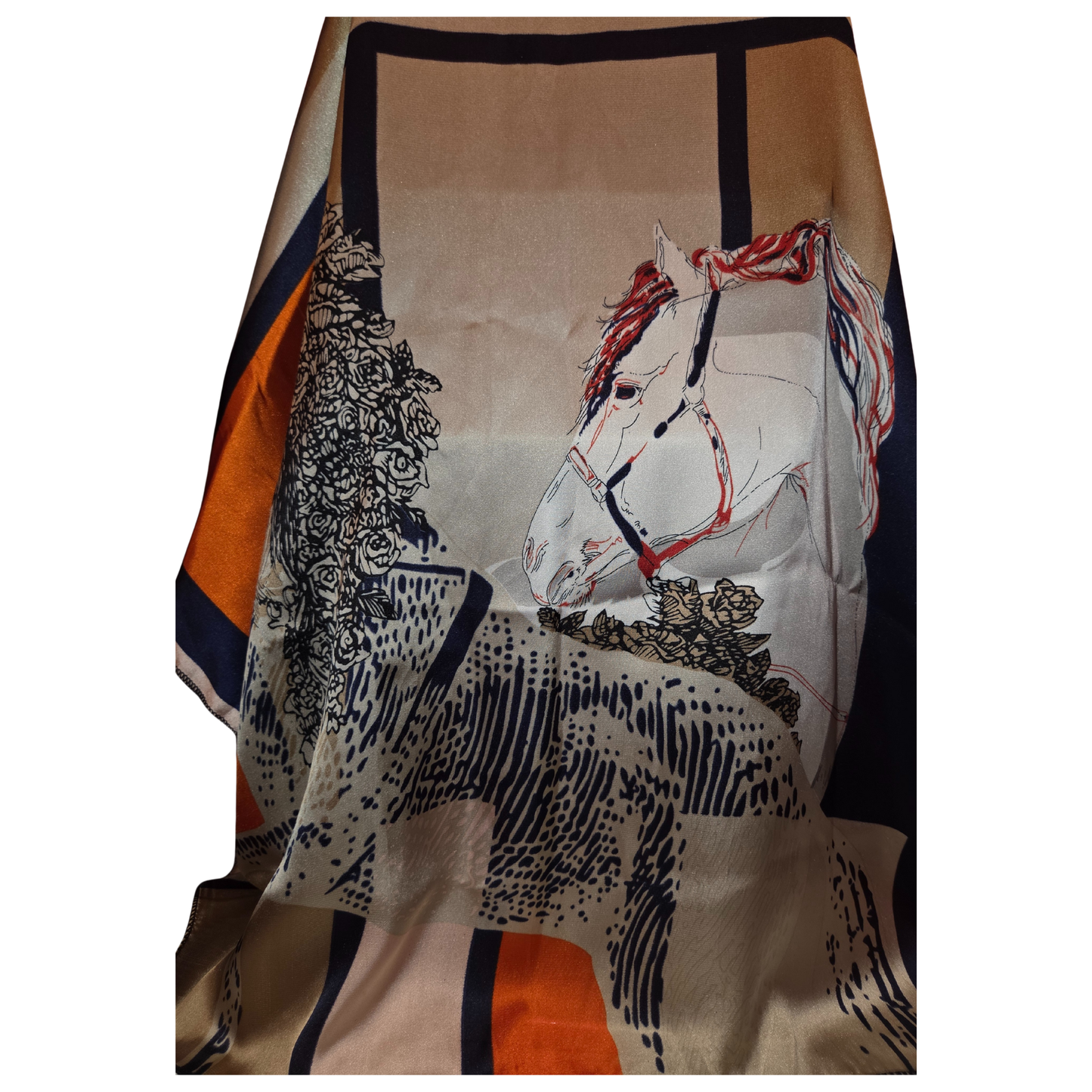 Scarf with horse design on a beige background