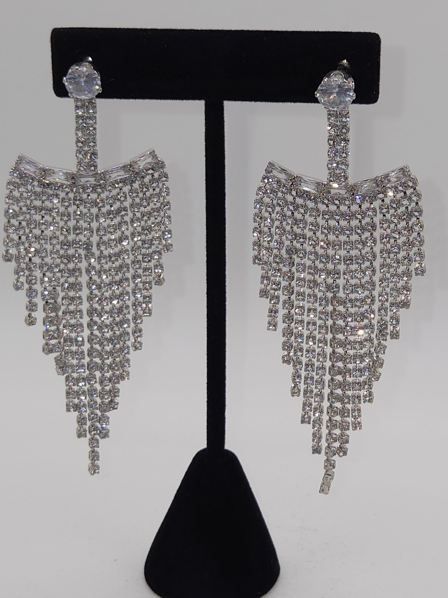 Diamond Silver Rain Waterfall Fringe Earrings