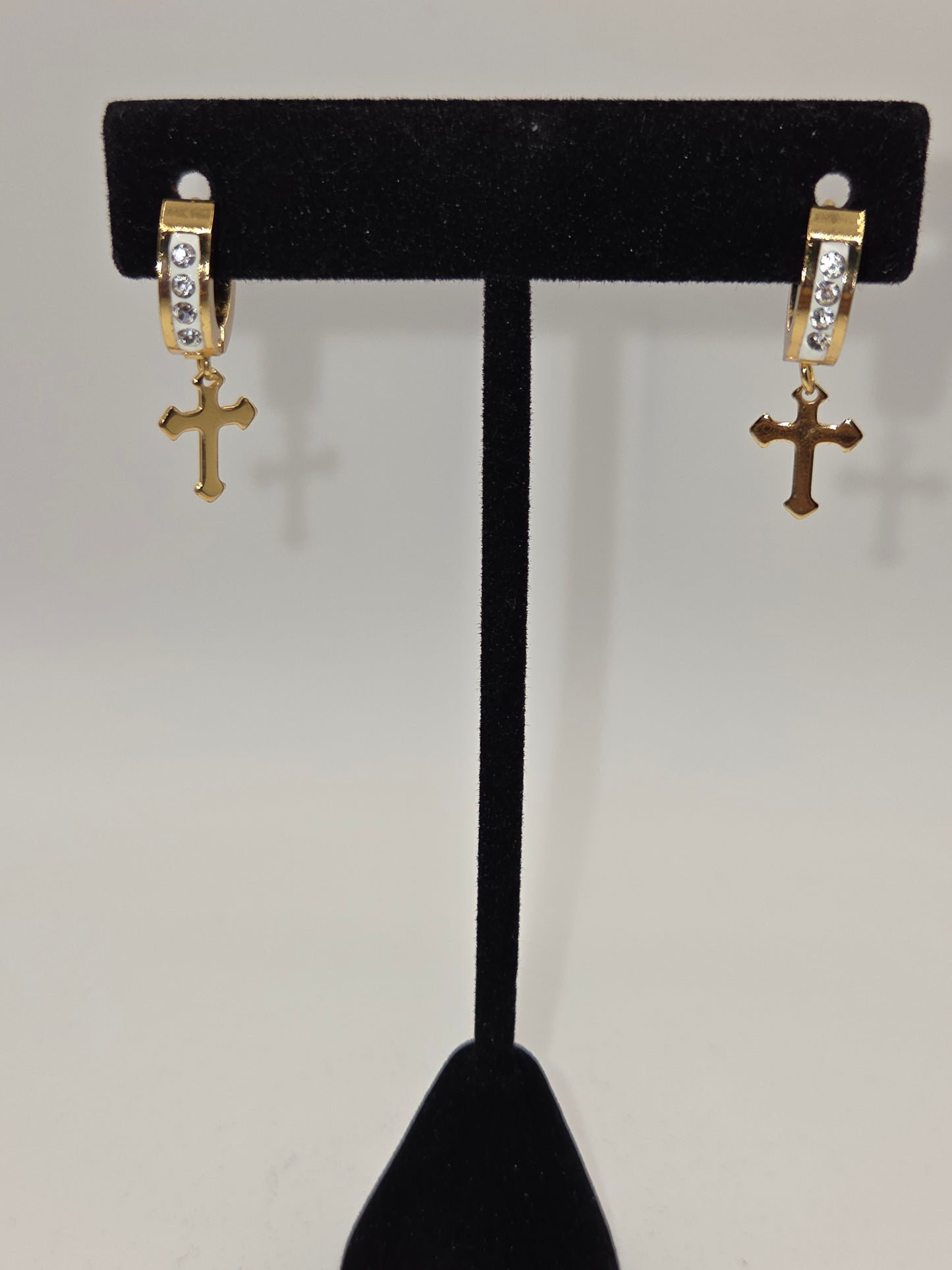 Rhinestone Faith Huggie Dangle Earrings