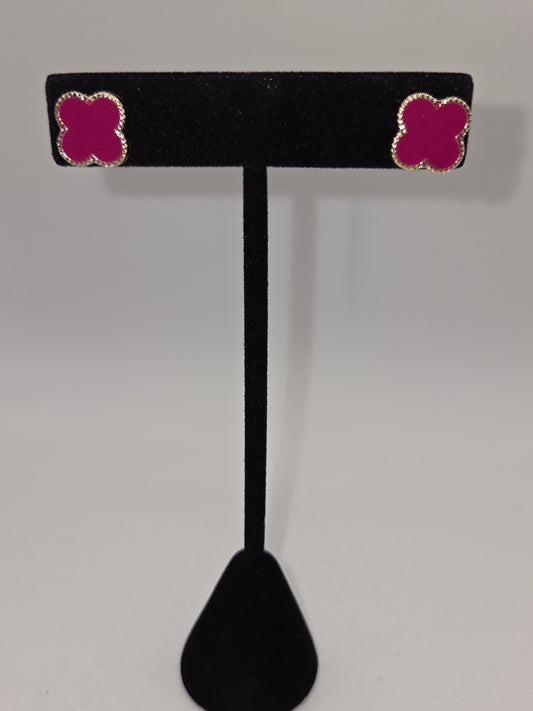 Hot Pink Clover Crystal Studs