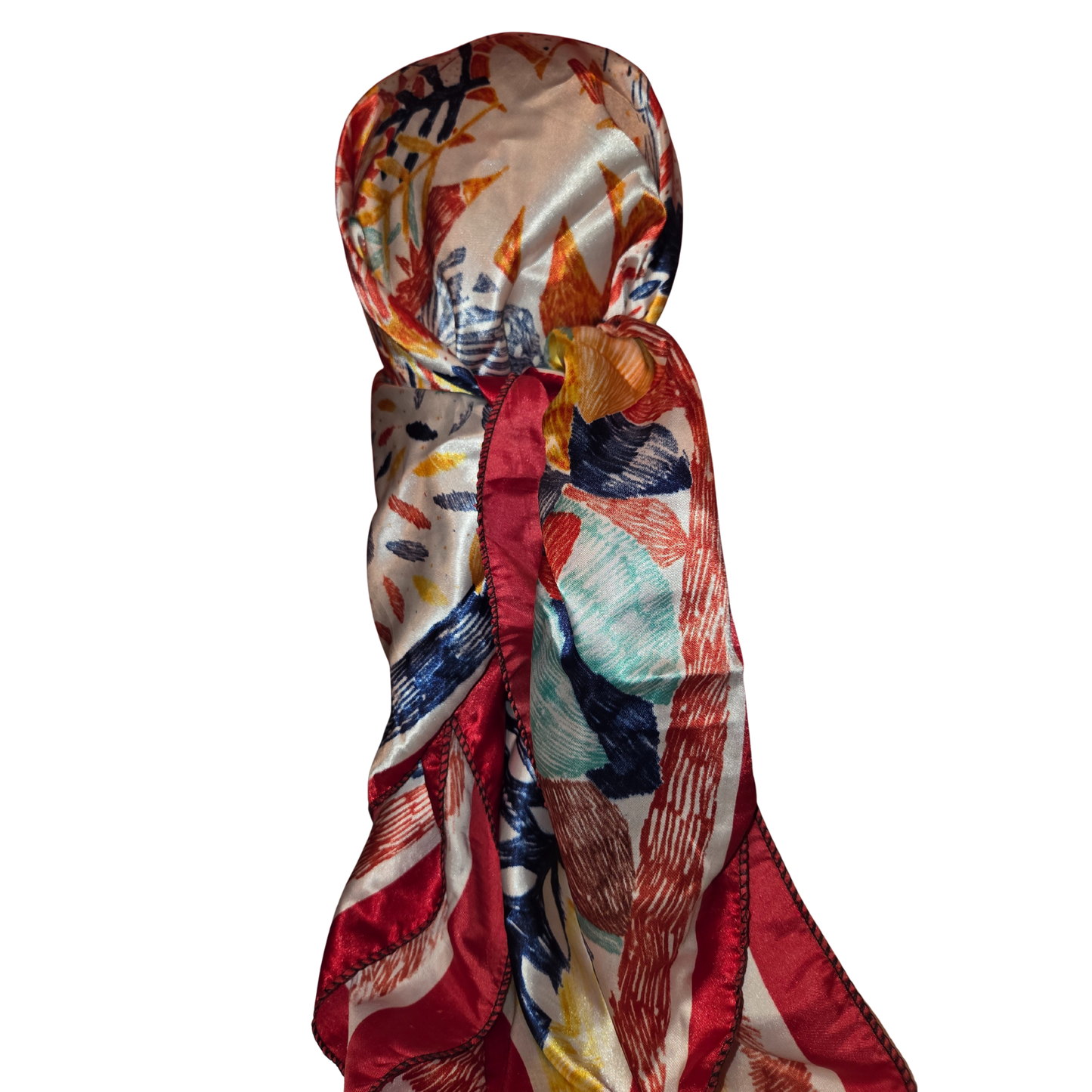 Colorful scarf with abstract patterns on a white background