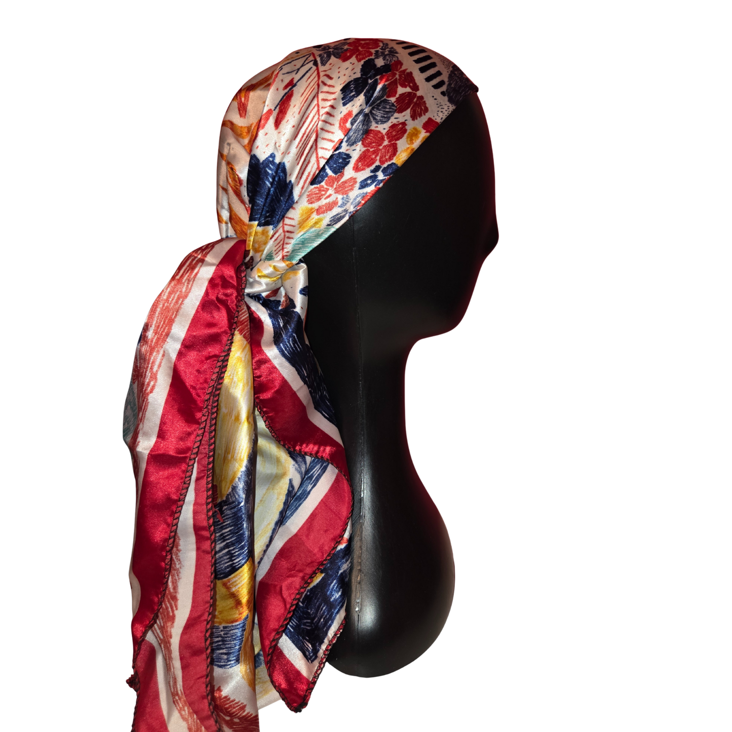 Colorful scarf with abstract patterns on a white background