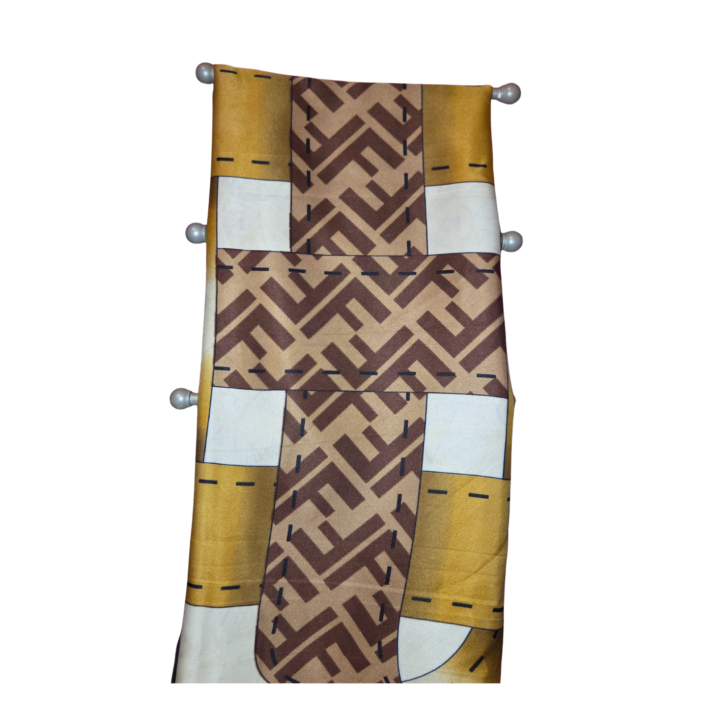 Patterned fabric with geometric design on a white background