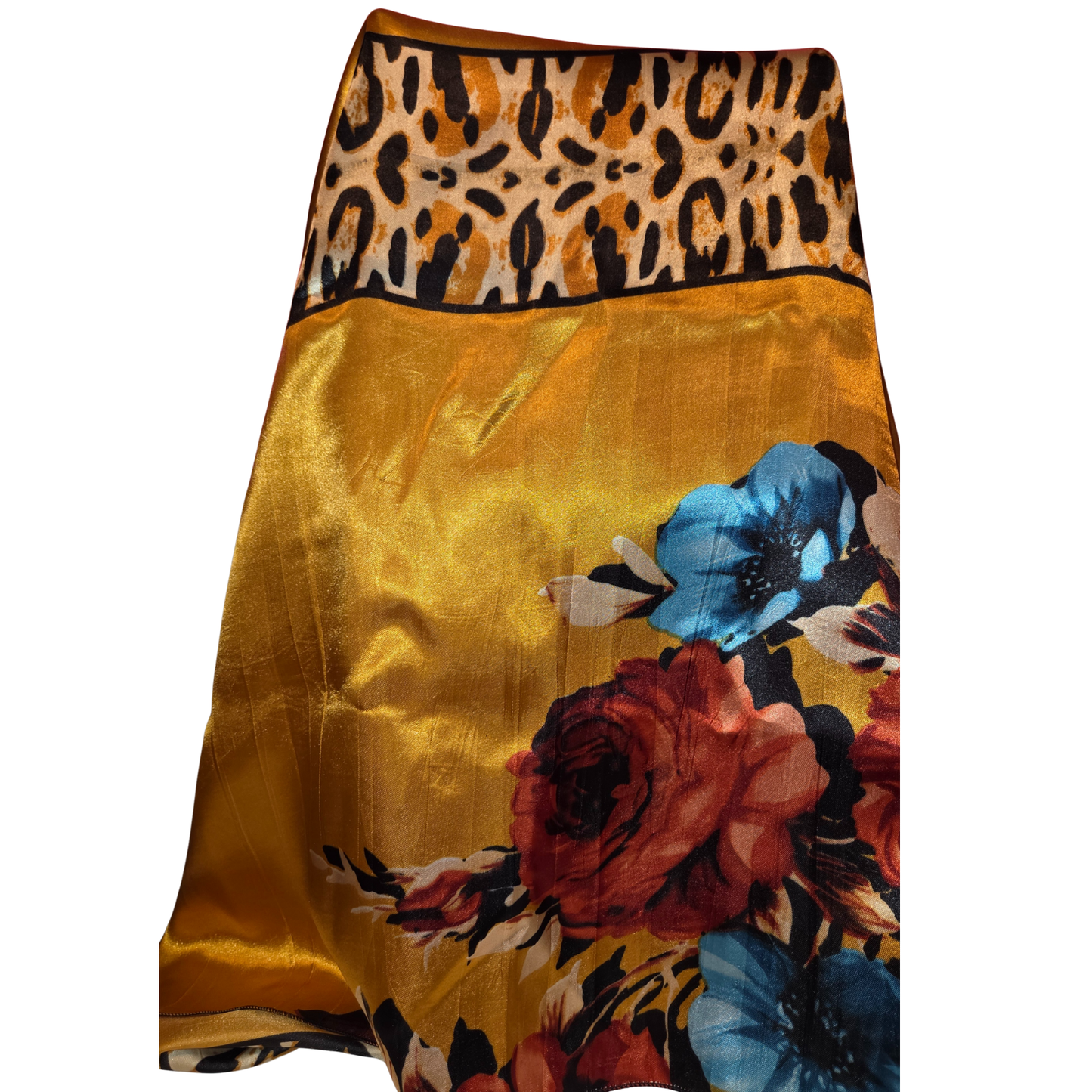 Skirt with leopard print top and floral bottom on a white background