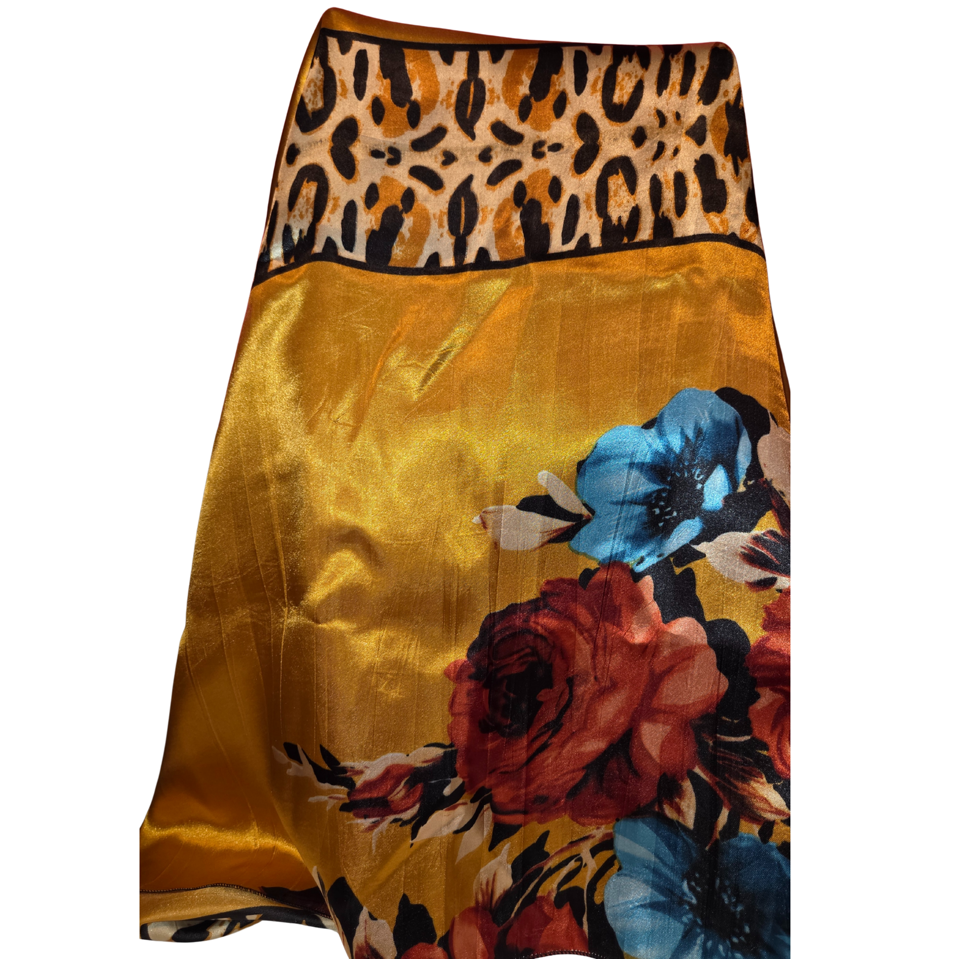 Skirt with leopard print top and floral bottom on a white background